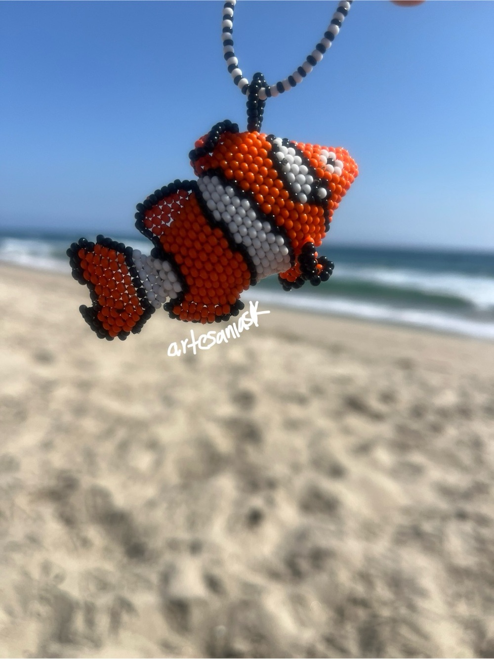 Beaded Clownfish Necklace - Orange White Black Jewelry • Ocean Animal Accessory